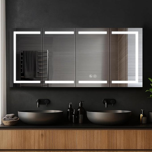 Blossom LED Lighted Bathroom Medicine Cabinet Mirror, Defogger, 72x32 | Bathroom Storage Cabinet, Medicine Cabinets Organizer, Vanity Mirror with Storage, Recessed/Surface Mount, Adjustable Shelves