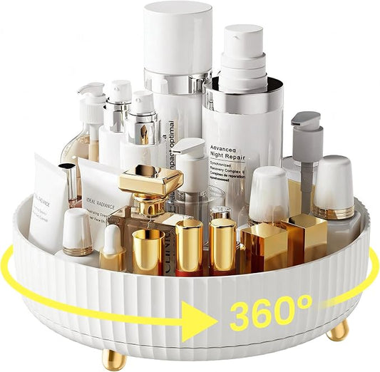 A-LuGei 【Elegant White】 11" Perfume Organizer, 【360° Rotating】 Vanity Organizer, 【Minimalist Chic】 Lazy Susan, Bathroom Organizers and Storage, Makeup Organizer for Skincare Cosmetic Holder