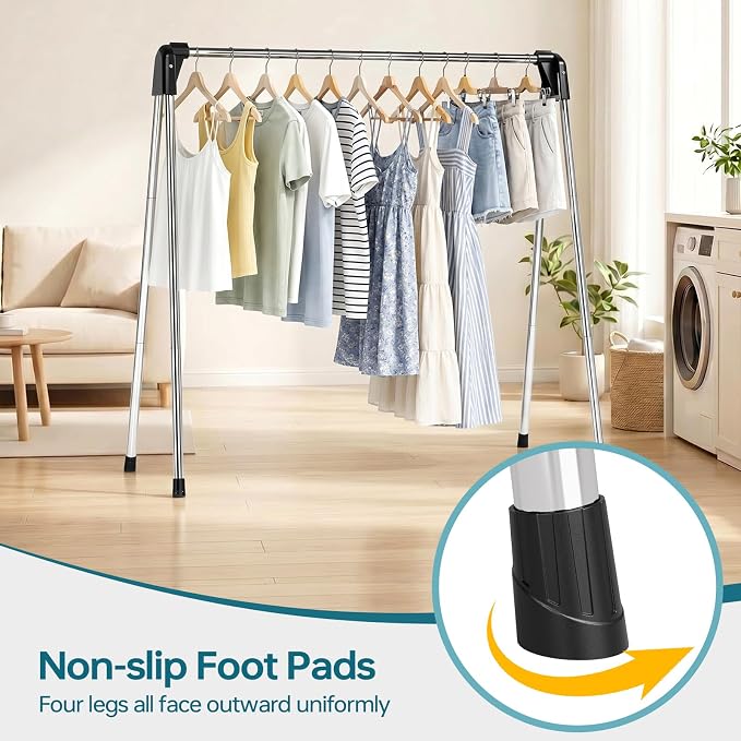 TOOLF 55 Inch Stainless Steel Collapsible Clothes Drying Rack | Drying Rack Clothing, Non Slip Foot Pads, Indoor Outdoor Use, Garments, Sweaters, Towels, Delicate Laundry Daily Wear