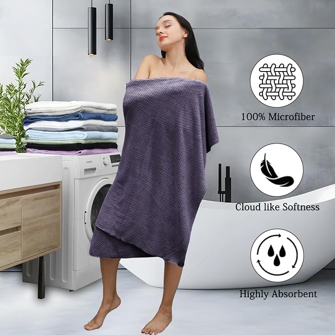 8-Piece Purplr Bath Towels Set,2 Oversized Large Bath Towels Sheet,2 Hand Towels and 4 Washcloths - 600 GSM Soft Luxury Towel Set,Highly Absorbent Quick Dry Towel Collection for Bathroom,Hotel and Spa