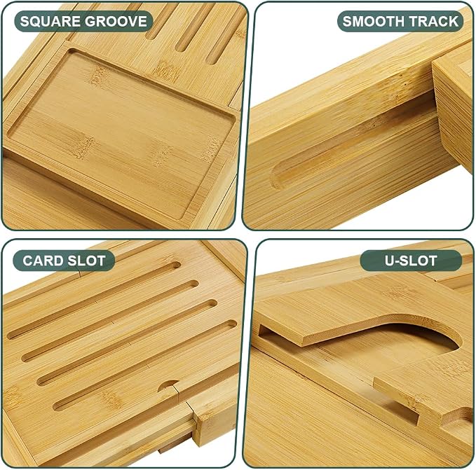 BFTOU Bamboo Bathtub Tray Expandable Bath Table Tray Bathtub Caddy for Relaxing SPA Bathroom Accessories for House Warming Shower