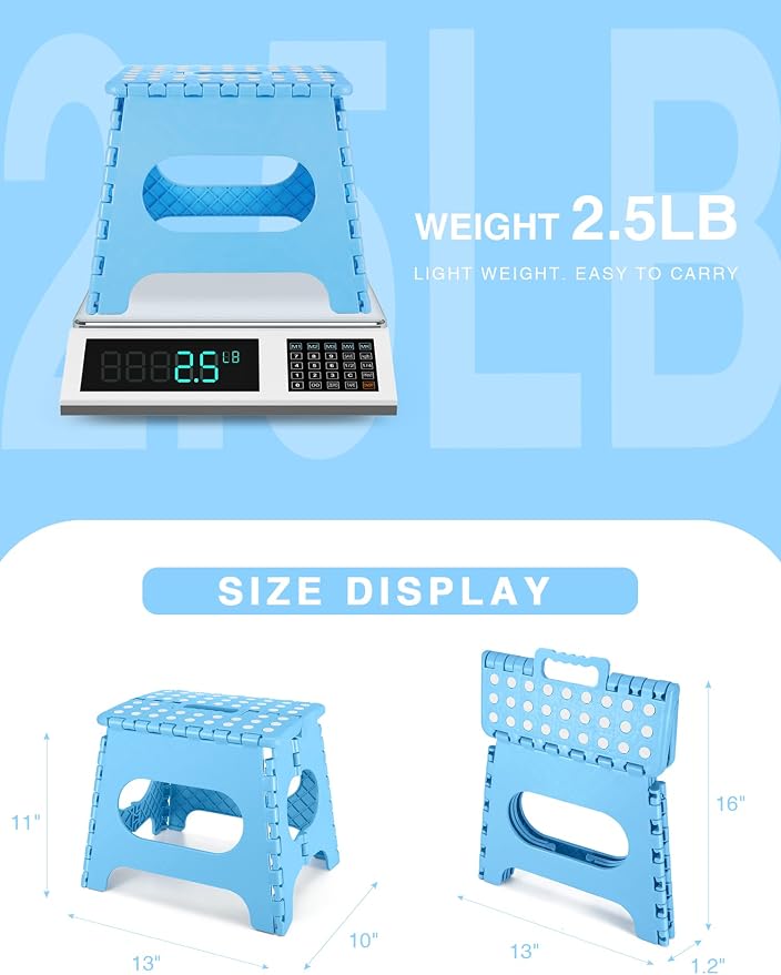 Dyforce Kids Step Stool 11 Inch, 300lbs Folding Step Stool for Adults | Toddler Step stool Light Blue,Anti-slip Heavy Duty with Carry Handle, Lightweight Foldable Stool for Bathroom Kitchen Bedroom