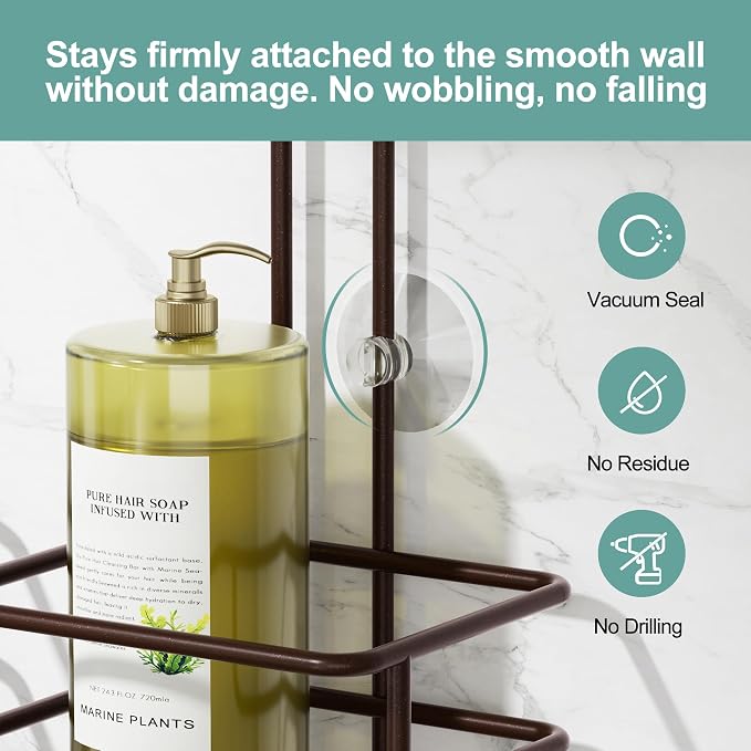 SRIWATANA Shower Caddy Hanging, Shower Organizer with Razor Hooks, Bronze | Rustproof Shower Rack, No Drilling Shelves Over Shower Head, Anti-Swing Scution Install, Bathroom Holder for Sponge Loofah