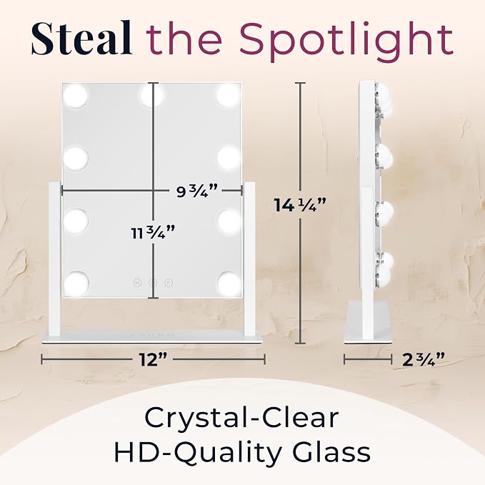 Zadro Hollywood Lighted Vanity Mirror with 9 LED Bulbs, 3 Color Light Settings, 360° Rotation Makeup Mirror Head (14" H x 12" W | 1X | White)