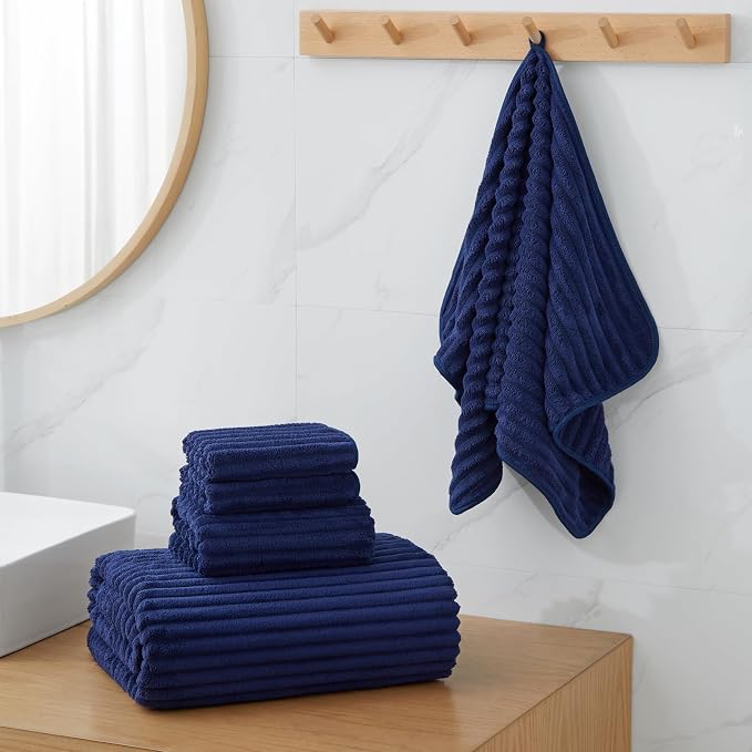 6 PC Bath Towel Set, 40"x80" Oversized Bath Sheets, Navy Blue | Microfiber, Quick Dry, Highly Absorbent, Towels for Bathroom, 2 Extra Large Bath Towels, 2 Soft Hand Towels, 2 Washcloths