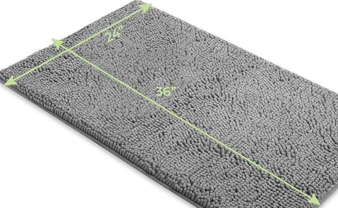 LuxUrux Bath Mat-Extra-Soft Plush Bath Shower Bathroom Rug,1'' Chenille Microfiber Material, Super Absorbent Shaggy Bath Rug. Machine Wash & Dry (24 x 36 Inch, Light Grey)