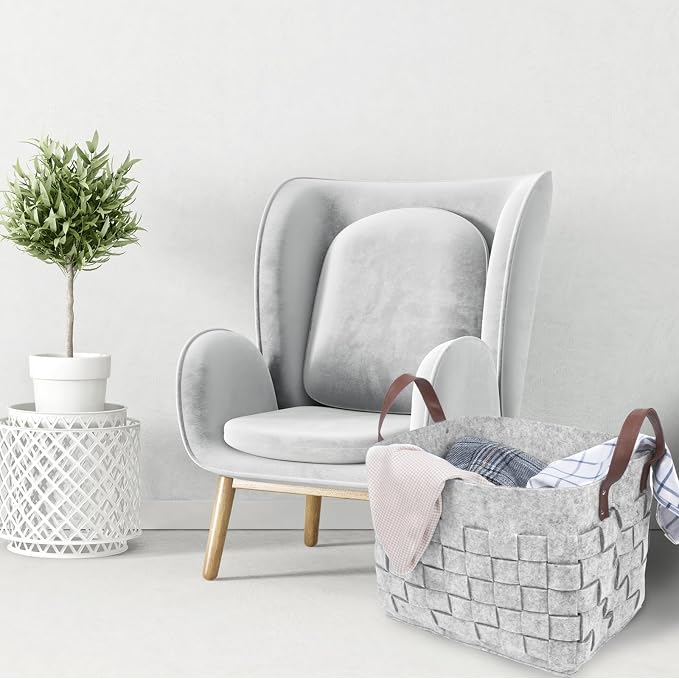 Blankets Basket 16.5 " x13 x13 , Large Storage Baskets for Organizing Rectangular, Living Room Dog Toy Bin for Dirty Clothes, Pillows, Towel-Light Gray
