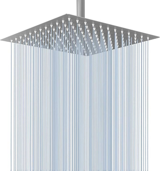 Voolan Rain Shower Head - High Flow Large Rainfall Shower Heads Made of Stainless Steel - Waterfall Bathroom Square Showerhead - Ceiling or Wall Mount (12" Brushed Nickel)