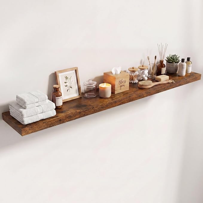 55 in Floating Shelves for Wall Decor Color Brown,Pack 1 | Modern floating shelves for living room,bedroom,kitchen and bath.Organize & display books,photos and decor.easy mount,sturdy.