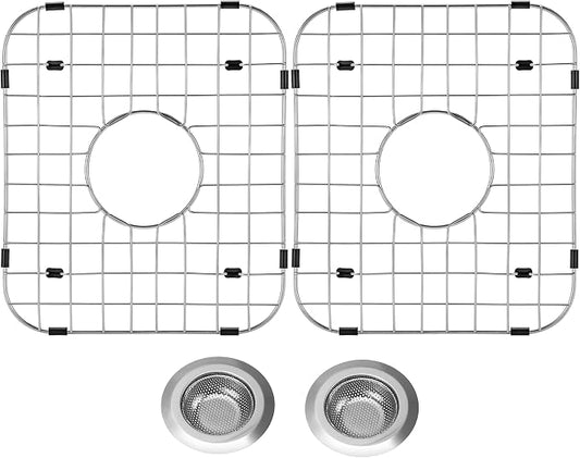 4Pack Sink Protector Grid 13.7"x11.6"X1", Stainless Steel Sink Protectors for Kitchen Sink with Center Drain Hole, Rust-Resistant Metal Sink Protector with 2Pack Sink Strainers (Center Drain/Set 2)