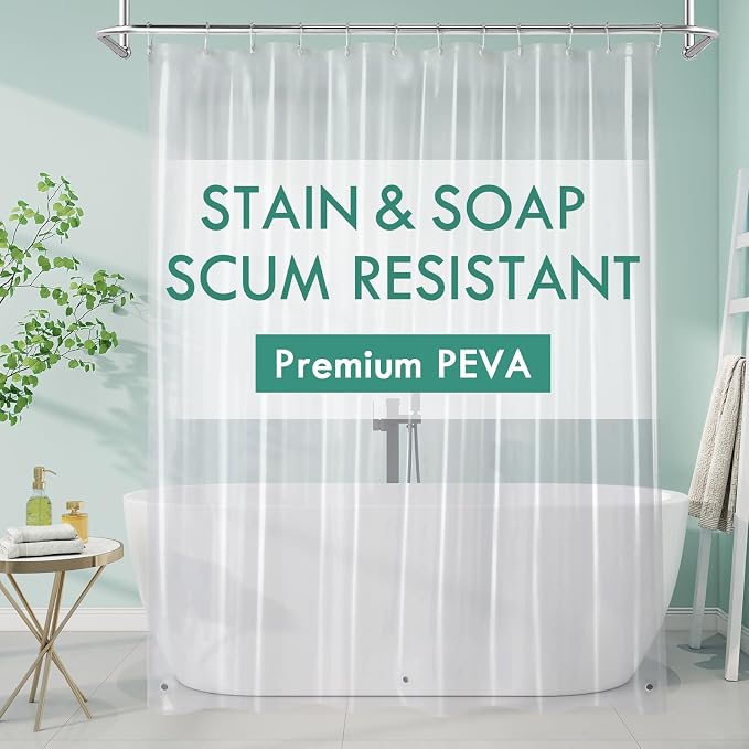 MitoVilla Clear Shower Curtain Liner, Simple Plastic Shower Curtains Liner for Modern Neutral Hotel Bathroom Decor, PEVA Heavy Duty Waterproof Bathroom Shower Liner, 72" W x 72" H