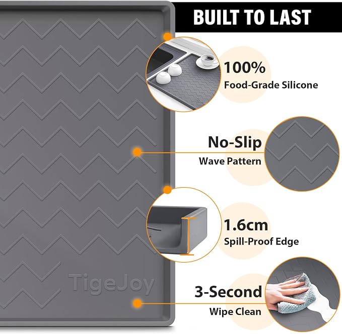 TigeJoy Under Sink Mats for Kitchen Waterproof 34" x 22", Cabinet Liner | Leak-Proof Silicone Mat Sink Protector, Kitchen Essentials Organizer and Storage,Boot or Shoe Tray, Pet Feeding Mat