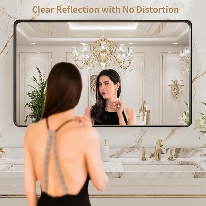 LOAAO 40X36 Inch Black Bathroom Mirror Metal Framed | Matte Black, Anti-Rust, Tempered Glass, Hangs Horizontally or Vertically