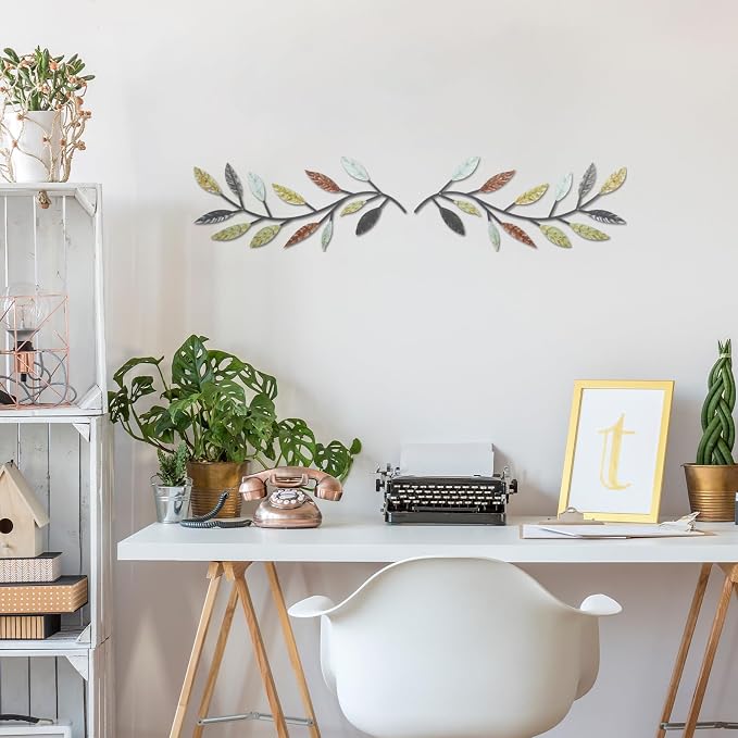 Zhengmy 2 Pcs Metal Leaf Wall Art Vine Branch Decor,Multi Color