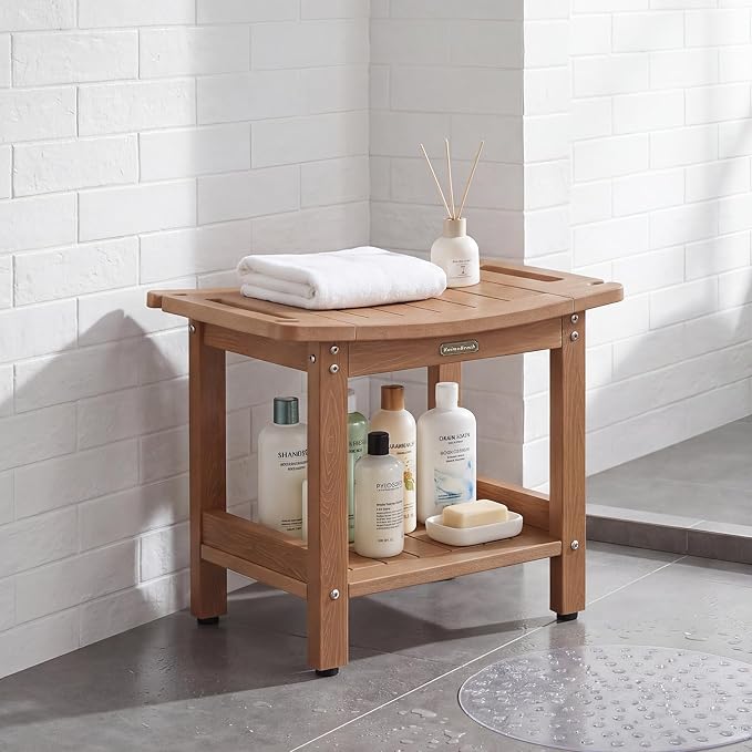 Shower Bench Seat for Shaving Legs HDPS Bath Chair Stool for Inside Shower | Heavy Duty Bathroom Chair Seat with Storage Shelf & Adjustable Feet, Anti-Rotting, Space-Save, No-Maintenance