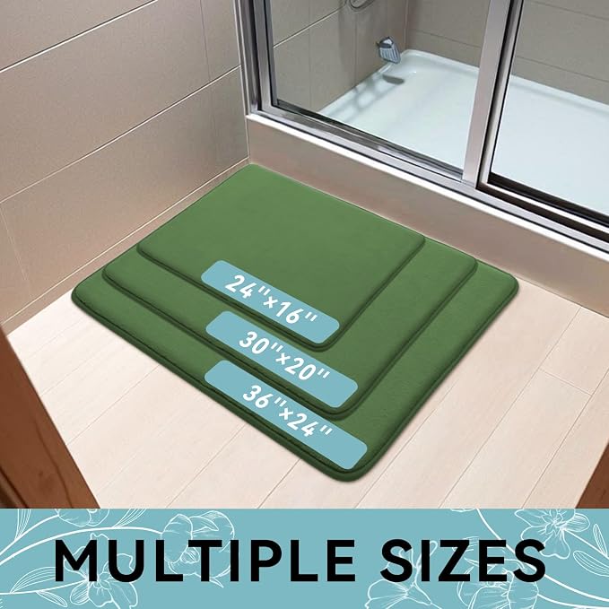 Smiry Memory Foam Bath Mat 36x24, Extra Soft and Absorbent Bathroom Rugs | Olive Green, Quick Dry Machine Washable Non-Slip Bath Mat for Bathroom Floor, Shower and Tub