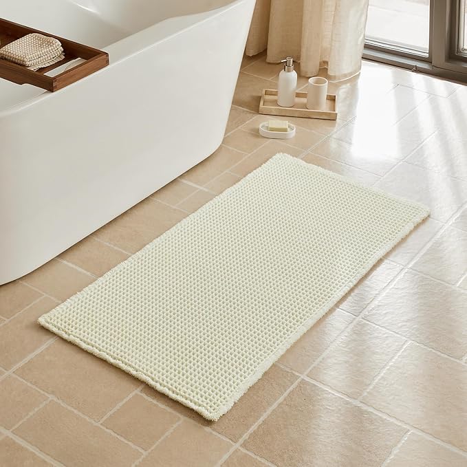 Triohero Waffle Bath Mat, Boho Bathroom Rugs Non Slip Washable, Ultra Soft Super Absorbent Quick Dry Farmhouse Bathroom Decor, 24" x 48", Cream White | Super Absorbent Quick Dry Bath Rug, Non-Slip Backing, Soft Waffle Washable Farmhouse Bathroom Mats, ...