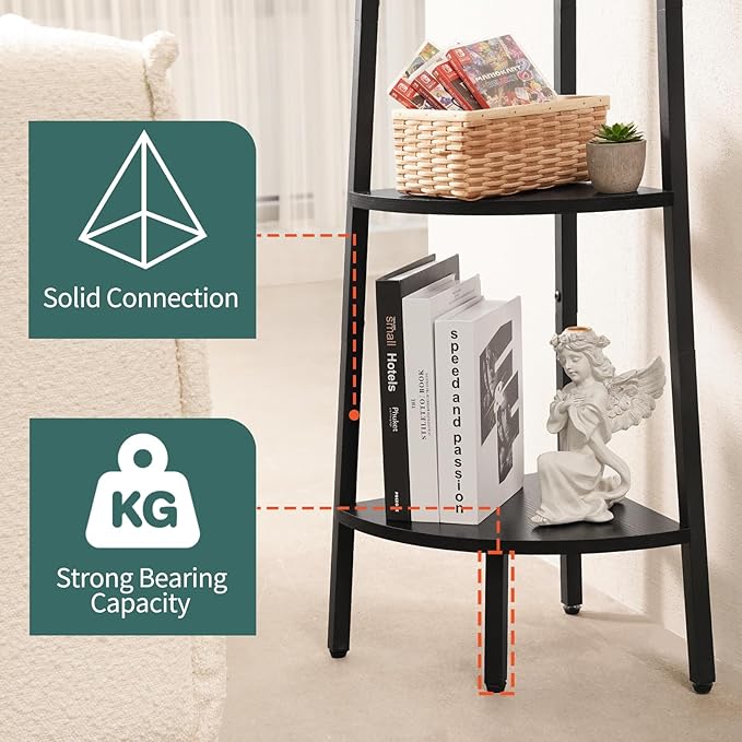 Yoobure 5-Tier Corner Shelf Stand- 67.5" Tall Corner Bookshelf with Metal Frame, Industrial Ladder Corner Shelves Display Shelf for Bedroom Living Room, Corner Bookcase Corner Plant Stand for Balcony
