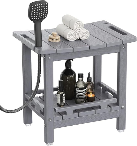NALONE Shower Bench, HDPE Shower Stool for Shaving Legs with Handle (Grey) | Indoor and Outdoor Use, All Weather and Long Last, Perfect for Inside Shower