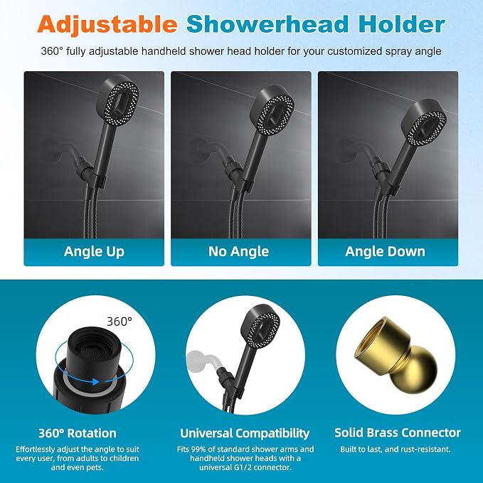 Hibbent Filtered Showerhead with handheld, High Pressure 5 Sprays Shower | Black Shower Head, Brass Holder & 71" Metal Hose, Water Softener for Hard Water-Remove Chlorine, Reduces Dry Itchy Skin