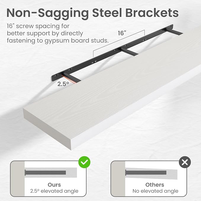 30 in Floating Shelves for Wall Decor Color White,Pack 2 | Modern floating shelves for living room,bedroom,kitchen and bath.Organize & display books,photos and decor.easy mount,sturdy.
