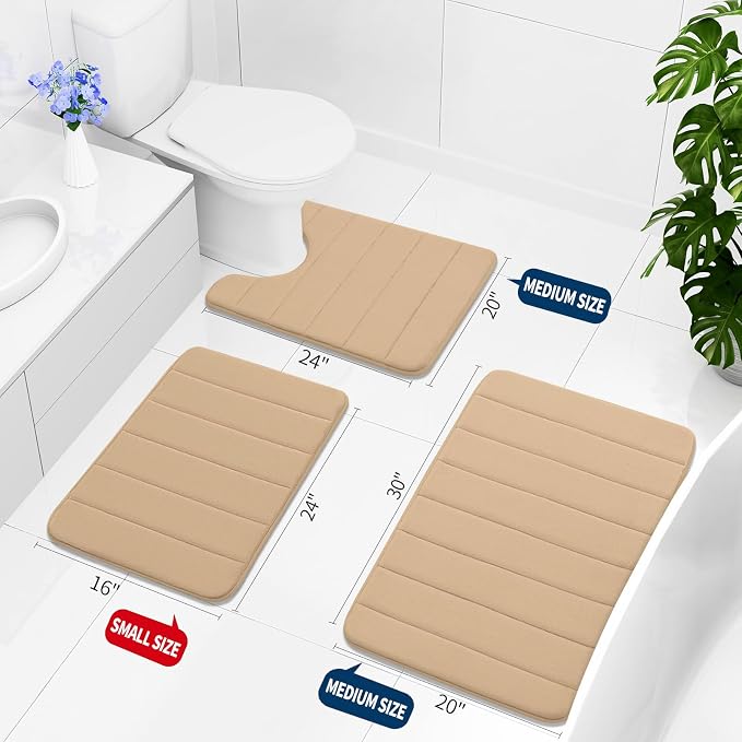 Buganda Memory Foam Bath Mat 47 x 32, Ultra Soft Absorbent Bathroom Rugs | Camel, Machine Washable Quick Dry Bath Mats for Bathroom Floor, Shower and Tub, Home Decor Accessories