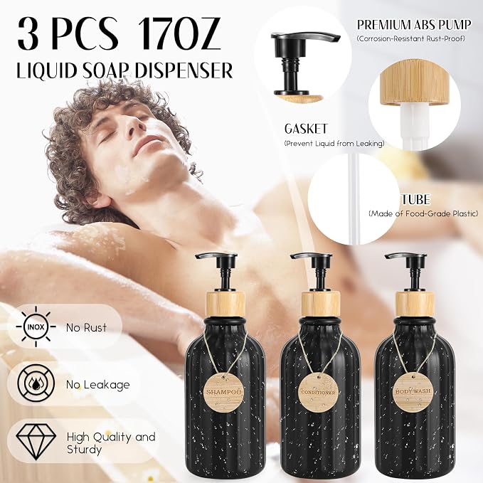 32PCS Bathroom Set Bathroom Accessories with Shower Curtain and Bath Towel,Trash Can,Bathroom Decor,Black Shower Curtain Set,Toilet Brush,Trash Can & 3PCS Soap Dispenser