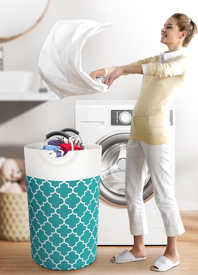 Large Laundry Basket, 82L Tall Collapsible Hamper with Handles, Green | Freestanding Laundry Hamper, Waterproof Dirty Clothes Storage Bag for College, Bathroom, Foldable Washing Bin for Travel