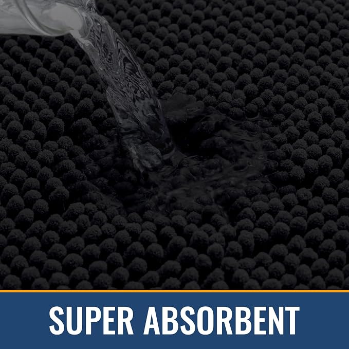 Arotive Bathroom Rugs 34x21, Soft Absorbent Shaggy Chenille Bath Rugs | Black, Machine Washable Rubber Backing Bath Mats for Bathroom Floor Tub and Shower Home Decor Accessories