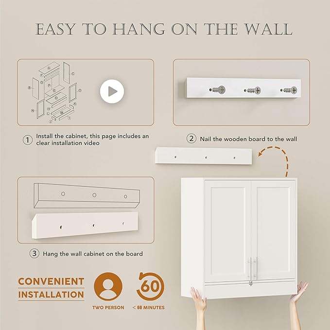 29.5’’Wx11’’Dx31’’H Laundry Wall Cabinet with Flip-Bottom Drawer, Laundry Cabinet Wall Mounted, Bathroom Wall Cabinet, Shaker Upper Wall Cabinets for Laundry, Kitchen, White