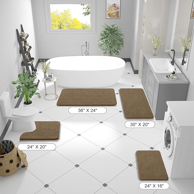 OLANLY Bathroom Runner Rugs 59x20, Extra Soft Absorbent Chenille Bath Rugs | Tan, Quick-Drying Rubber Backing, Machine Washable Long Bath Mat for Bathroom Floor, Tub and Shower, Home Decor Accessories