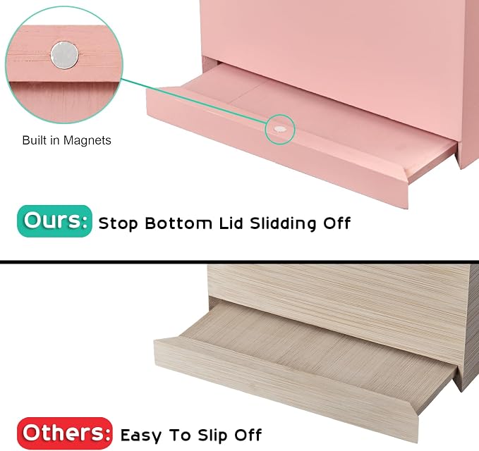 Pink Tissue Box Cover Square - Wood Tissue Box Holder for Tabletop Night Stands Bathroom Office - Decorative Facial Cube Tissue Box Dispenser