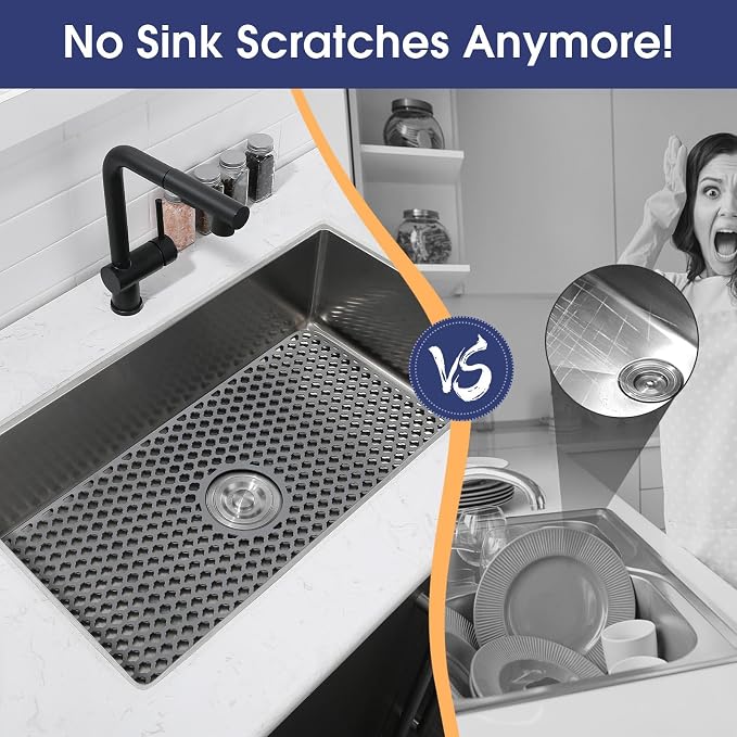 Snuggery Silicone Sink Protectors for Kitchen Sink, 28"x15" Center Drain | Scratch protection, cushions fragile dishes and glassware, dishwasher safe, food-grade silicone, 446°F heat resistant