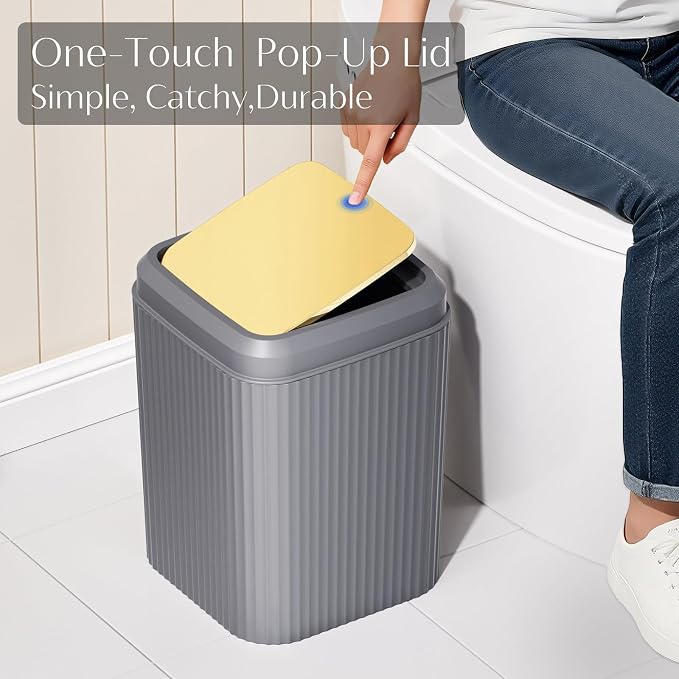 17PCS Bathroom Accessories Set, Gray Bathroom Set Bathroom Accessories Set with Trash Can, Toilet Brush, Toothbrush Holder, Qtip Holder & 3PCS Soap Dispenser