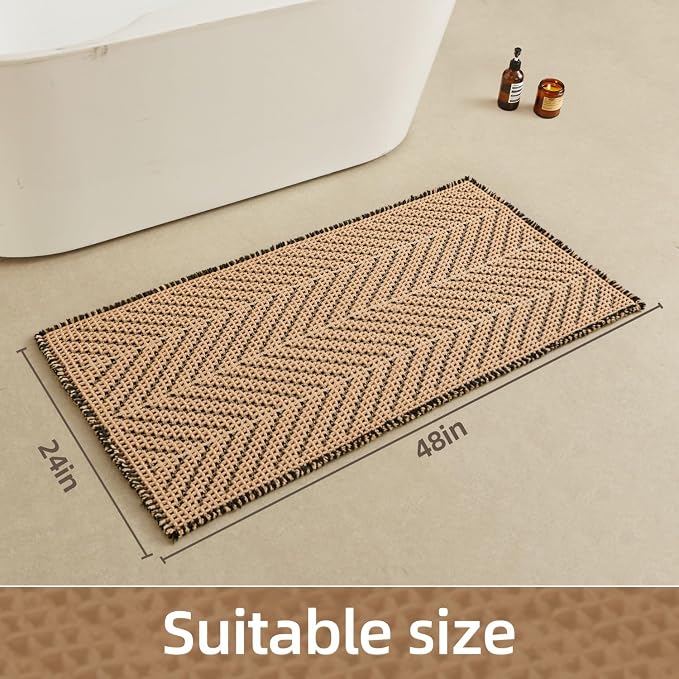 Sunfly Waffle Bath Mat, Boho Bathroom Rugs Non Slip Washable Super Absorbent Quick Dry Bath Mat Farmhouse Bathroom Decor, 24"x48" Black &Khaki