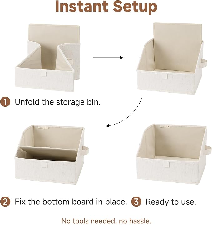 StorageWorks Closet Storage Bins, Beige(Cotton-linen), Small, 3-Pack | Closet Organizer Bins for Closet Shelves, Cube Storage, Fabric Clothes Bin, Foldable Organizing Baskets with Handles