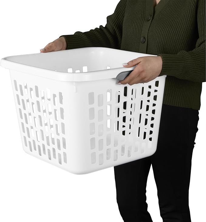 Sterilite Square Laundry Basket, Plastic Clothes Hamper, 18 Pack | 1.5 Bushel Capacity, White, Large Bin with Comfort Grip Handles and Reinforced Rim
