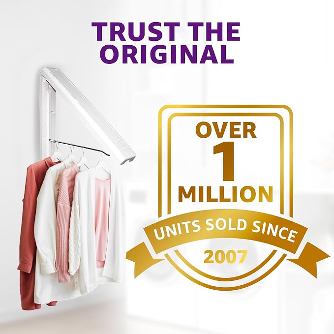 InstaHanger ABS Wall Mounted Clothes Drying Rack, 60 lb Capacity, 2 Pack | Durable Retractable Drying Rack Folds Flat - Space-Saving Collapsible Clothes Hanger