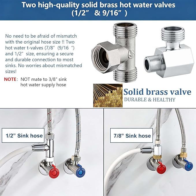 SonTiy Hot and Cold Bidet Mixing Valve Kit, Upgrade Brass 4 Way Warm Bidet T-adapter valve for Handheld Toilet Sprayer Seat Bidet Attachment with Two Tee Connector and 79inch Shower Hose