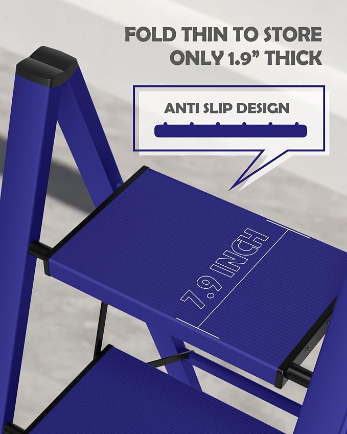 Taranta 4 Step Stool Foldable,Aluminum Step Ladder-Blue | Lightweight,Wide Anti-Slip Pedals,Folding Step Stool,330lbs Capacity Stepladder for Household,Kitchen,Office