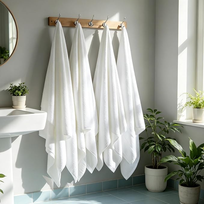 COZYART Luxury Bath Towels 4 PCS, 27x54 650 GSM Turkish Cotton, White | Zero Twist 100% Ring Spun Cotton, Fluffy, Ultra Soft, Super Absorbent, Quick Dry, Large Towels for Hotel Spa Bathroom Shower