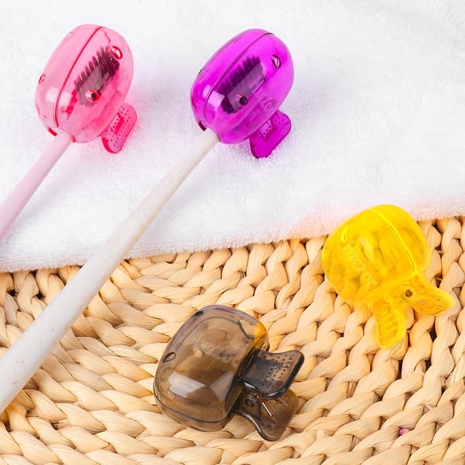 Hxezoc 4 Pack Toothbrush Covers Toothbrush Holders Toothbrush Protector Cap Brush Pod Case Protective Portable Plastic Clip for Household Travel, Camping, School, Bathroom, Business