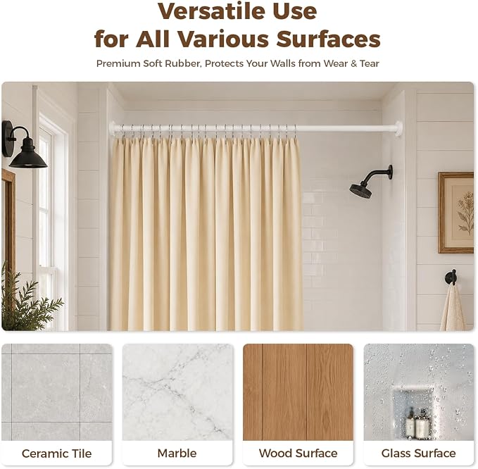 HYSEYY Heavy Duty Shower Curtain Rod,26-80inch Adjustable Tension Rod White | No Drilling Shower Rods for Bathroom, 1" Diameter Spring Tension Curtain Rod, Non Slip Rust Proof Curtain Rod for bathtubs