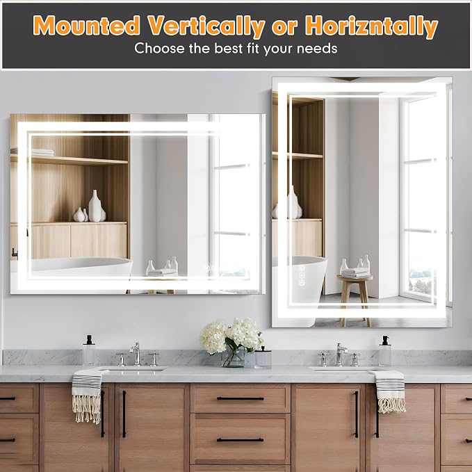 40"x32" LED Bathroom Mirror with Lights, Backlit + Front Lit Smart Bathroom Vanity Mirror, Anti-Fog, Stepless Dimmable, Memory Function, Shatterproof Tempered Glass for Wall
