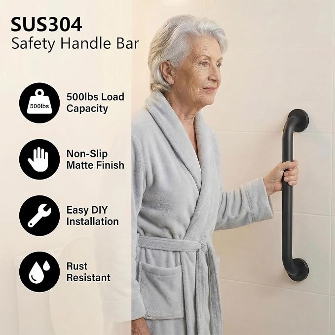 16" Stair Handrail, Wall-Mounted Safety Grab Bar for Indoor & Outdoor Steps