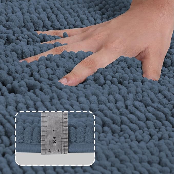 Turquoize Luxury Bath Runner, Blue Bathroom Rug 47 x 17 Inches Mat, Soft Plush Anti-Slip Shower Rugs, Microfiber Shaggy Mat Machine Washable Bath Rug for Bathroom, Blue Indigo
