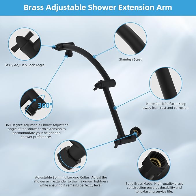 Hibbent 10'' Filtered Rain Shower Head with 16'' Extension Arm, Matte Black | High Pressure Rainfall Showerhead, Brass Adjustable Shower Head Extension Arm, 20 Stage Shower Filter, Fixed Showerheads