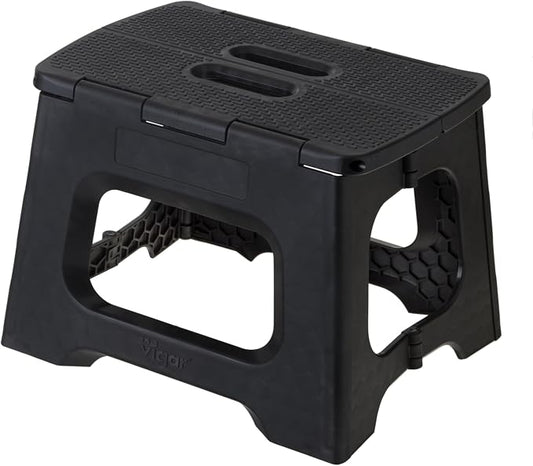 Vigar Compact Folding Step Stool, 9 in, Black, Up to 330 lb | Foldable for Adults, Lightweight Portable Stool, With Handle, Non-Slip Surface, Space-Saving Design for Household Use