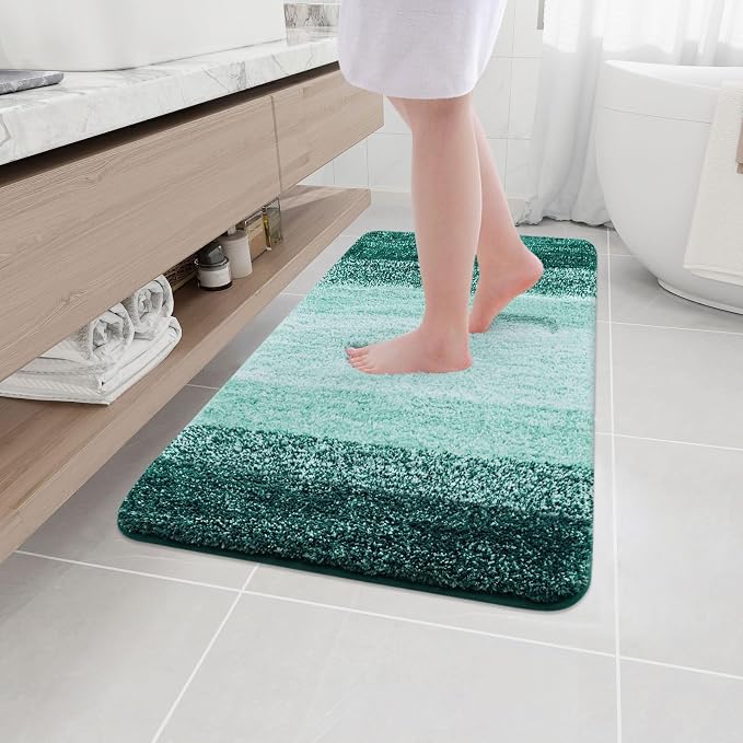 Arotive Microfiber Bathroom Rugs, Shaggy Soft Absorbent Bath Rug, 40x24 | DarkGreen, Rubber Backing Thick Plush Machine Washable Dry Bath Mats for Bathroom, Tub and Shower, Rectangular