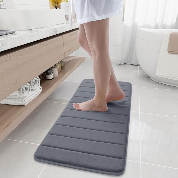 Buganda Memory Foam Bath Mat 44 x 17, Ultra Soft Absorbent Bathroom Rugs | Dark Grey, Machine Washable Quick Dry Bath Mats for Bathroom Floor, Shower and Tub, Home Decor Accessories